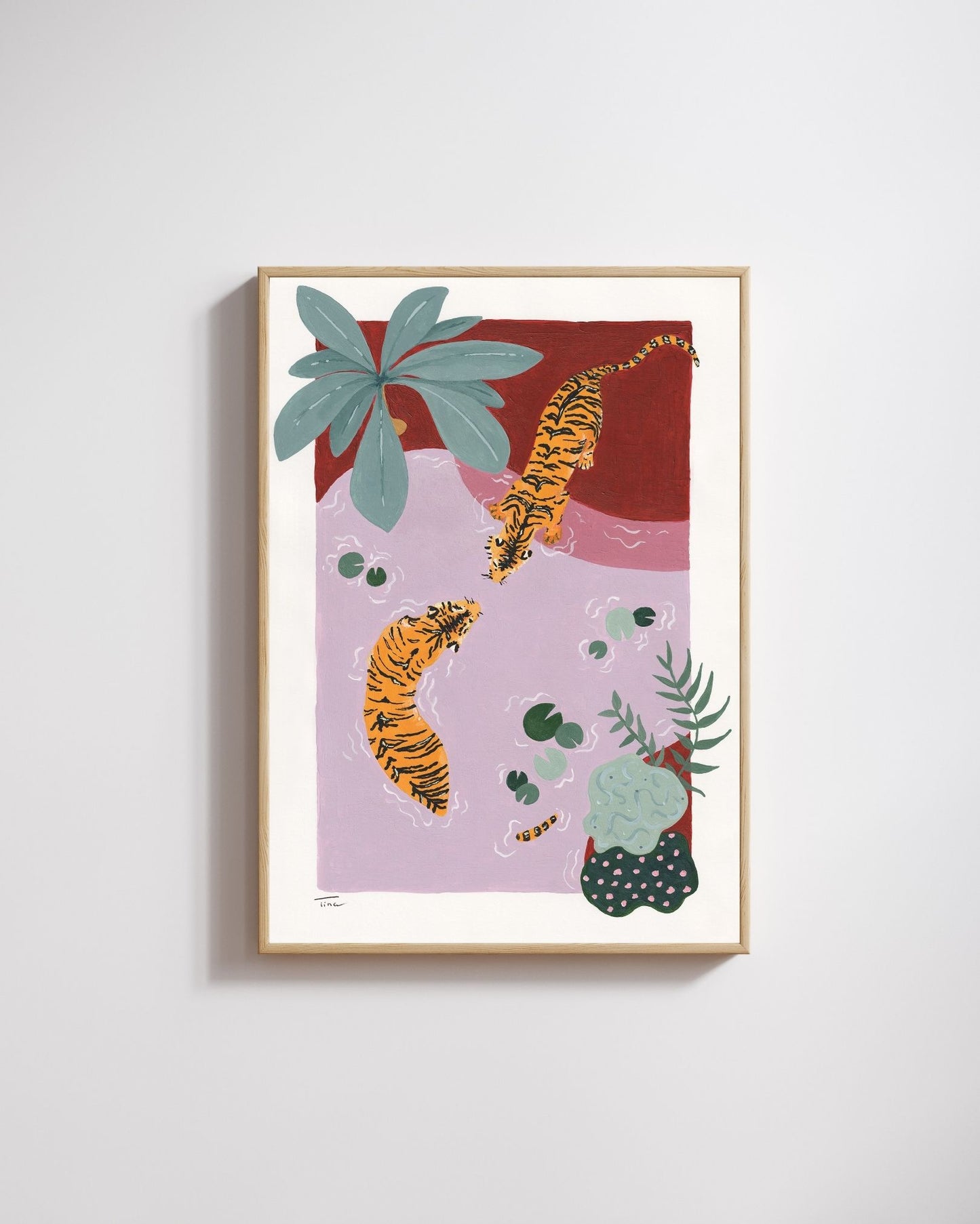 Swimming Tigers Original Painting - Tinie Studio