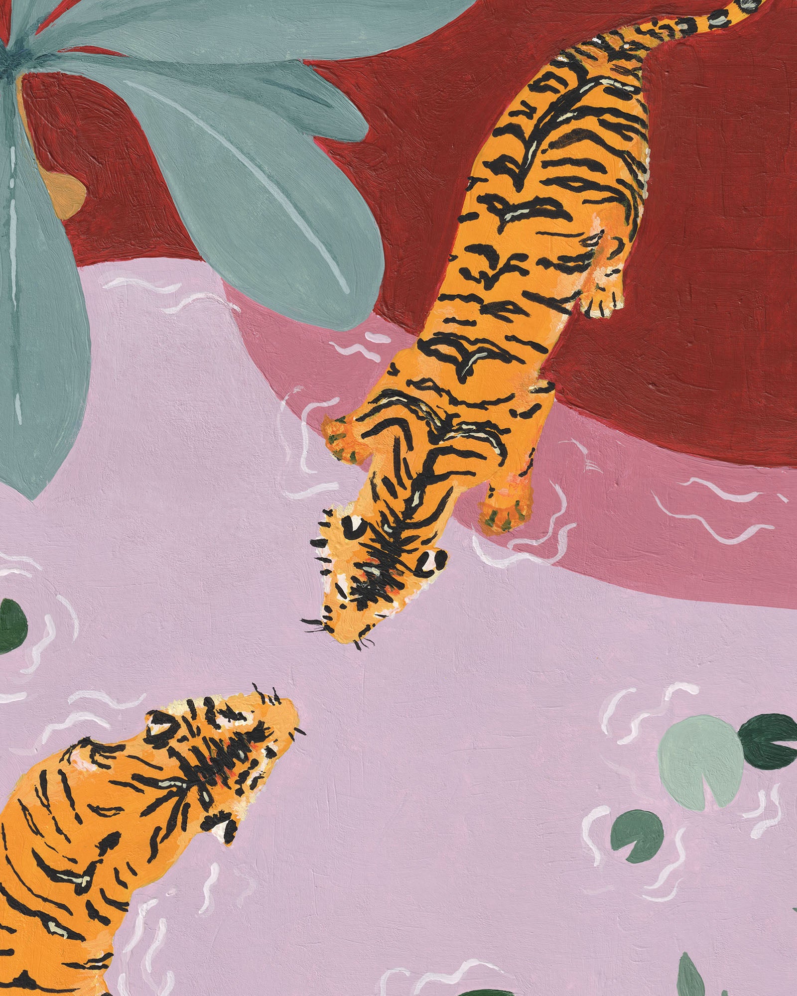 Swimming Tigers Original Painting - Tinie Studio